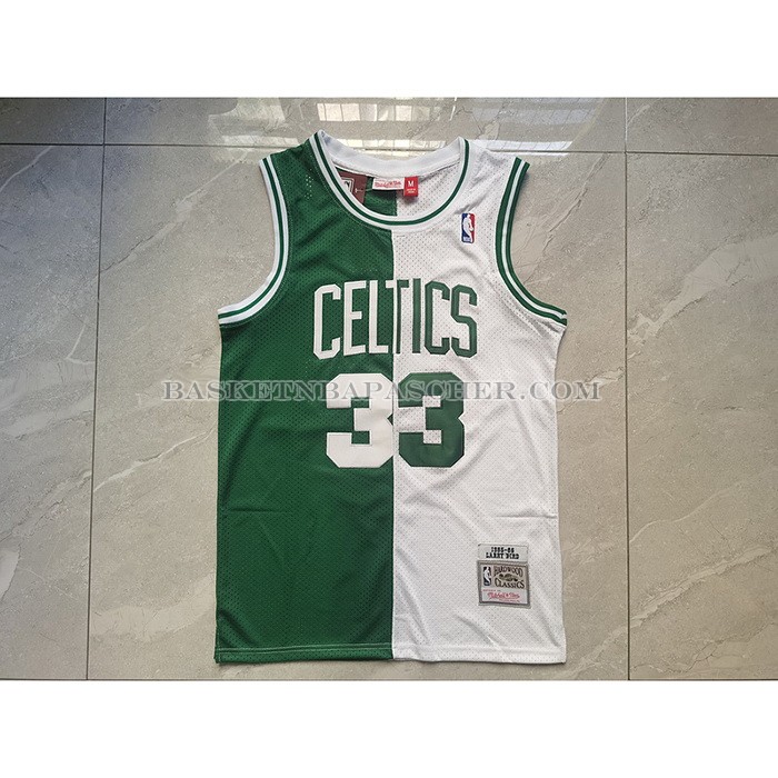 Maillot Boston Celtics Larry Bird NO 33 Mitchell & Ness 1985-86 Split Blanc Vert